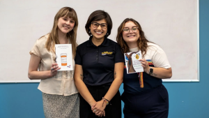 Left to right: Ava Rice, Professor Linton and Kelsey Roberts