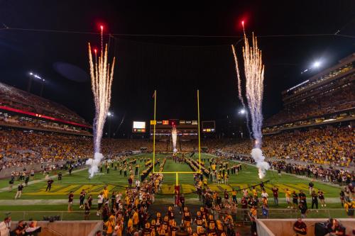 Image of Mountain American Stadium with fireworks on the field.