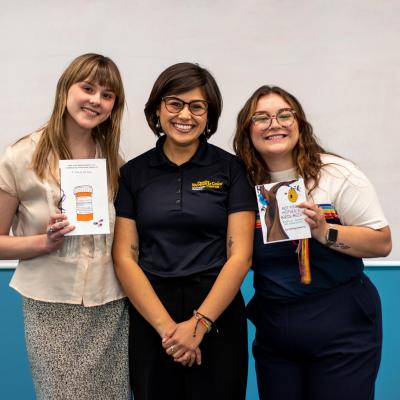 Photo of Professor Linton, Kelsey Roberts and Ava Rice